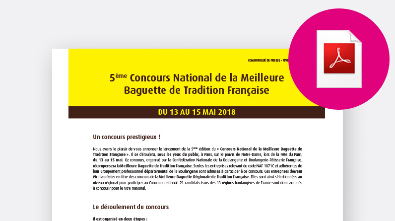 Communiqué de presse 5ème Concours National de la Meilleure Baguette de Tradition Française